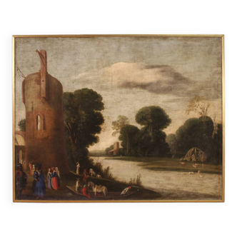 Paysage avec personnages de la première moitié du XVIIIe siècle