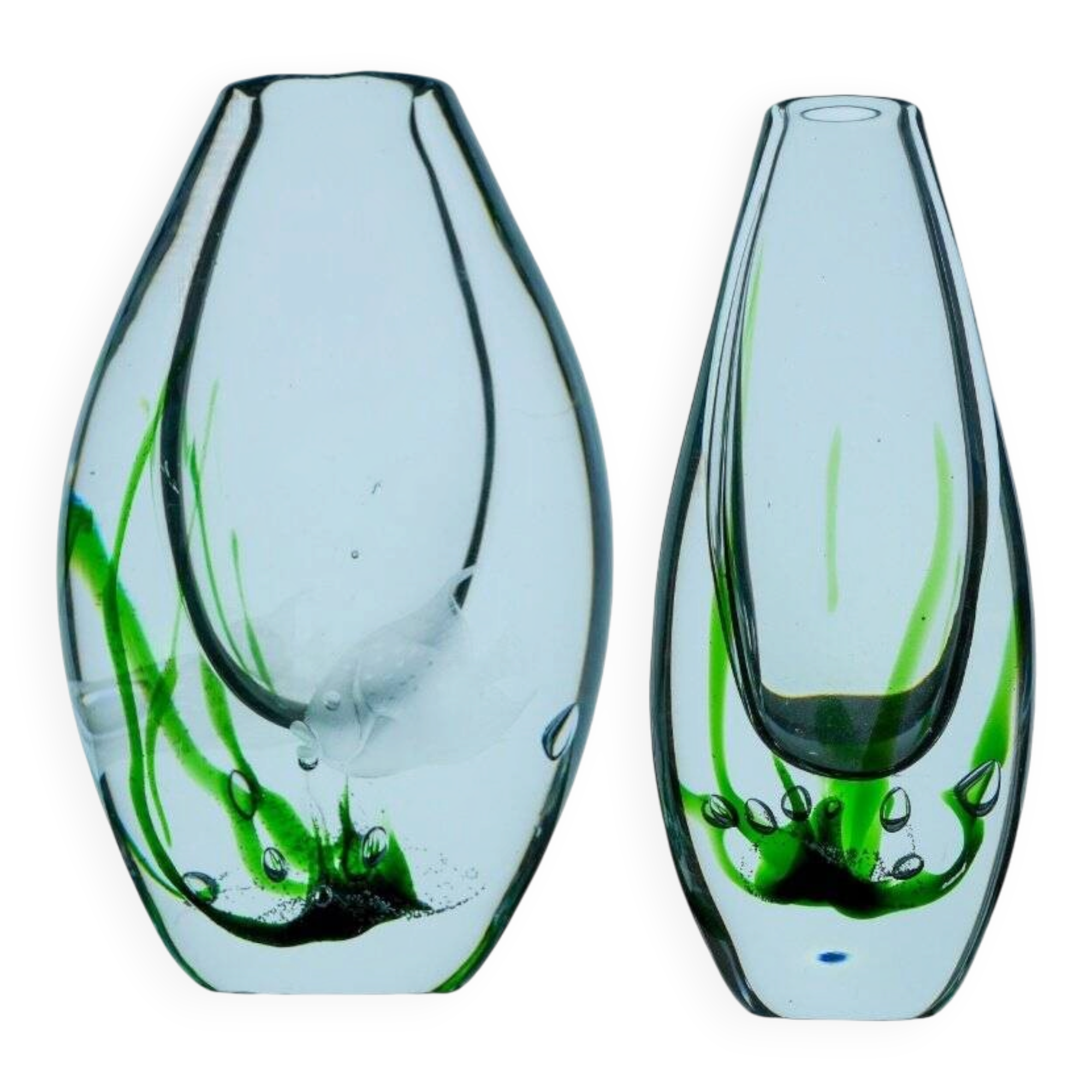 Seaweed & Fish Vases by V. L. Kosta, Set of 2