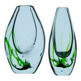 Seaweed & Fish Vases by V. L. Kosta, Set of 2
