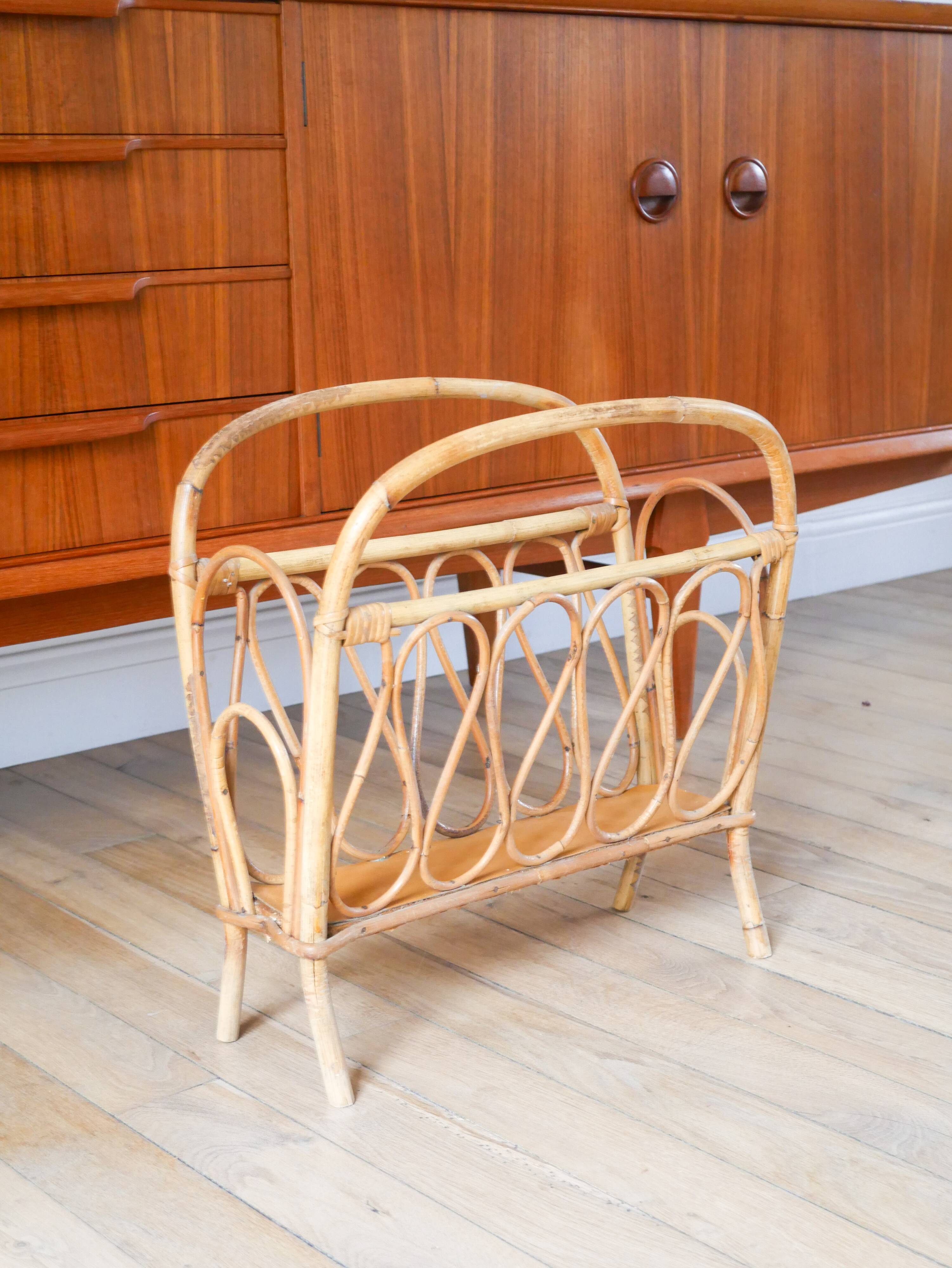 Bamboo/rattan magazine rack, 1960s