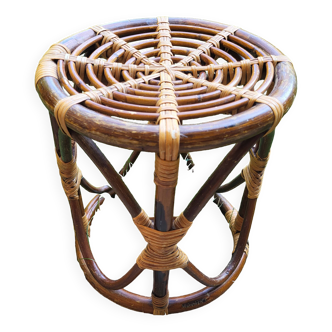 Curved bamboo and rattan stool, 1960