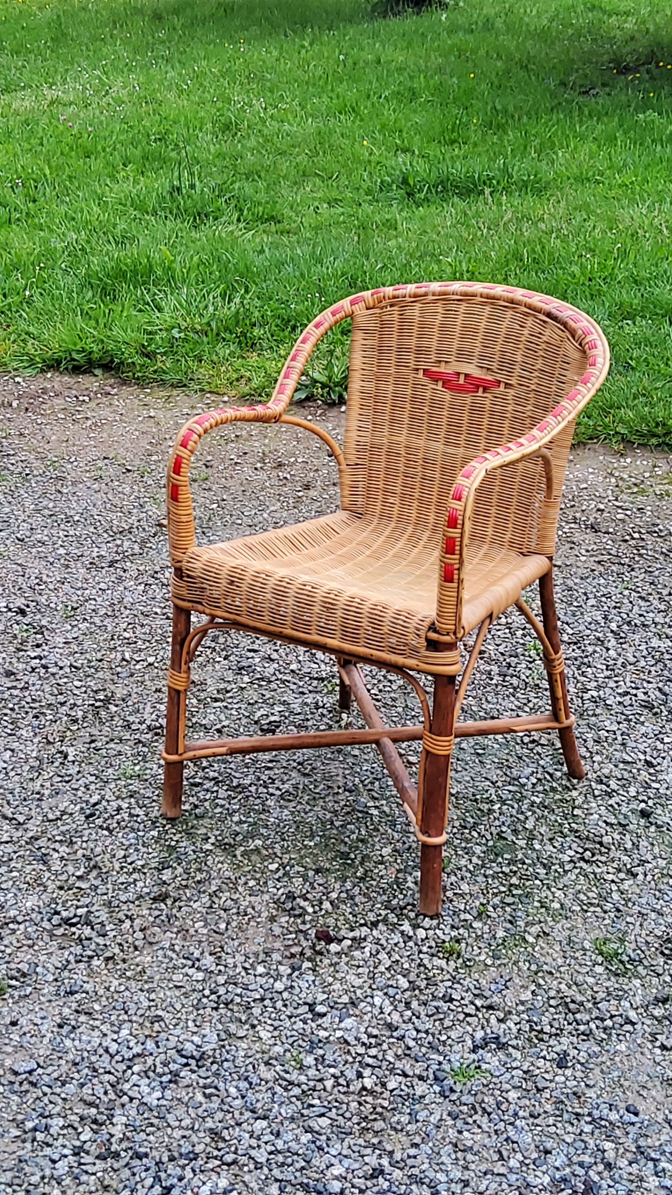 Rattan and wicker armchair from the 50s