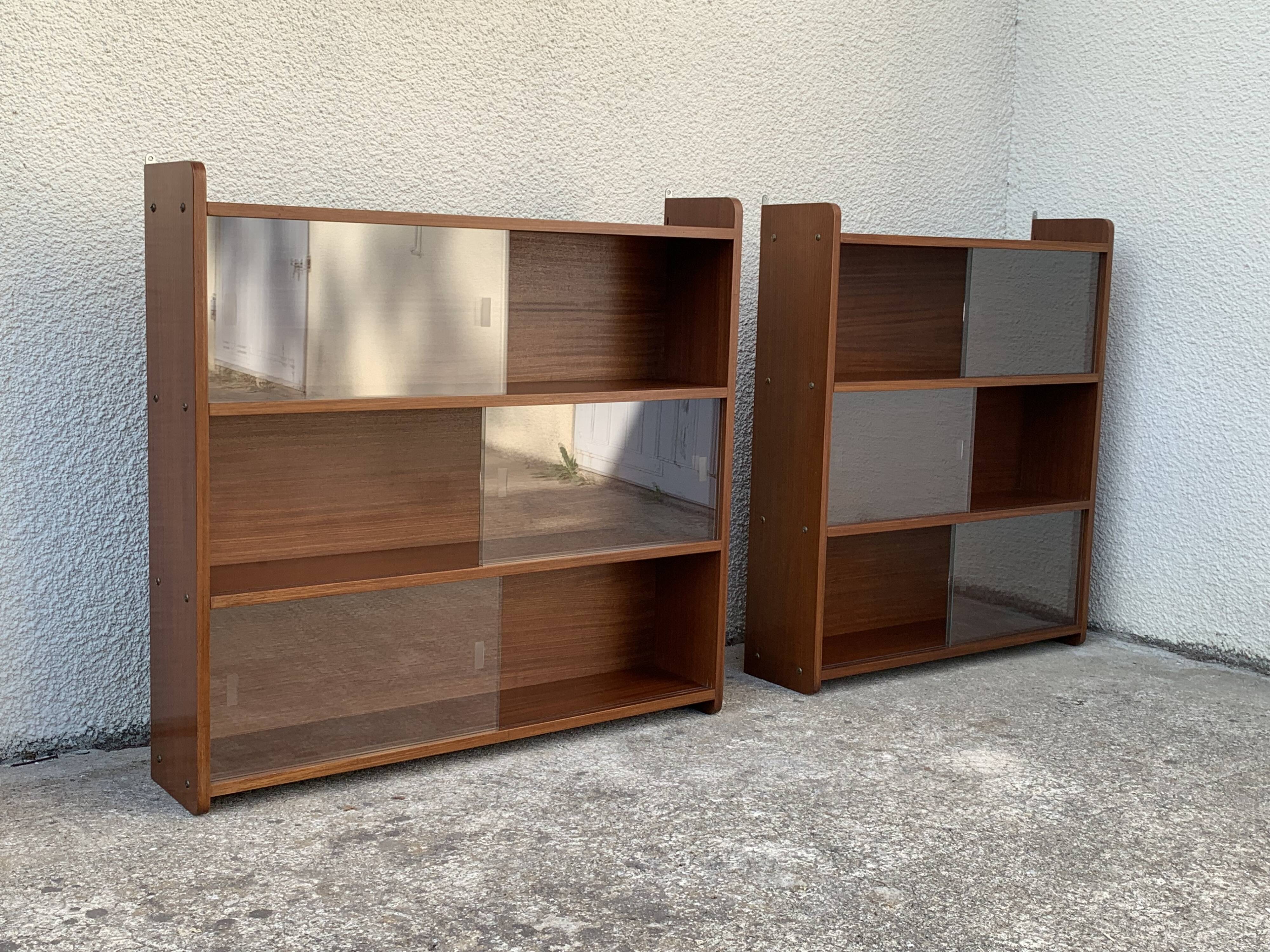 glass wall bookcase in vintage teak 1950