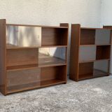 glass wall bookcase in vintage teak 1950