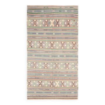 Kilim Vintage Anatolien, Rayures Tribales et Motifs Géométriques Pastel