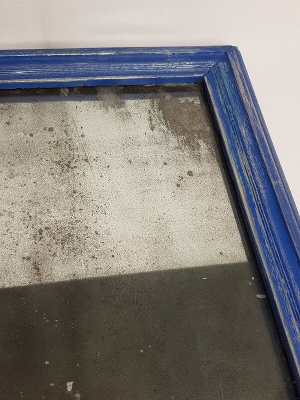 Miroir rectangulaire patine bleu et argent 28 X 46 cm