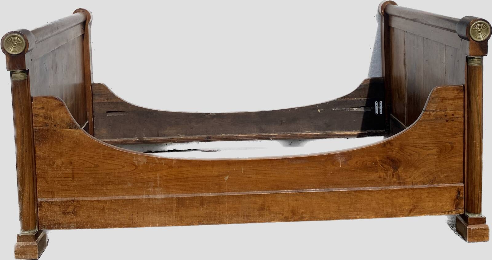 Empire period sleigh bed in solid walnut 19th century