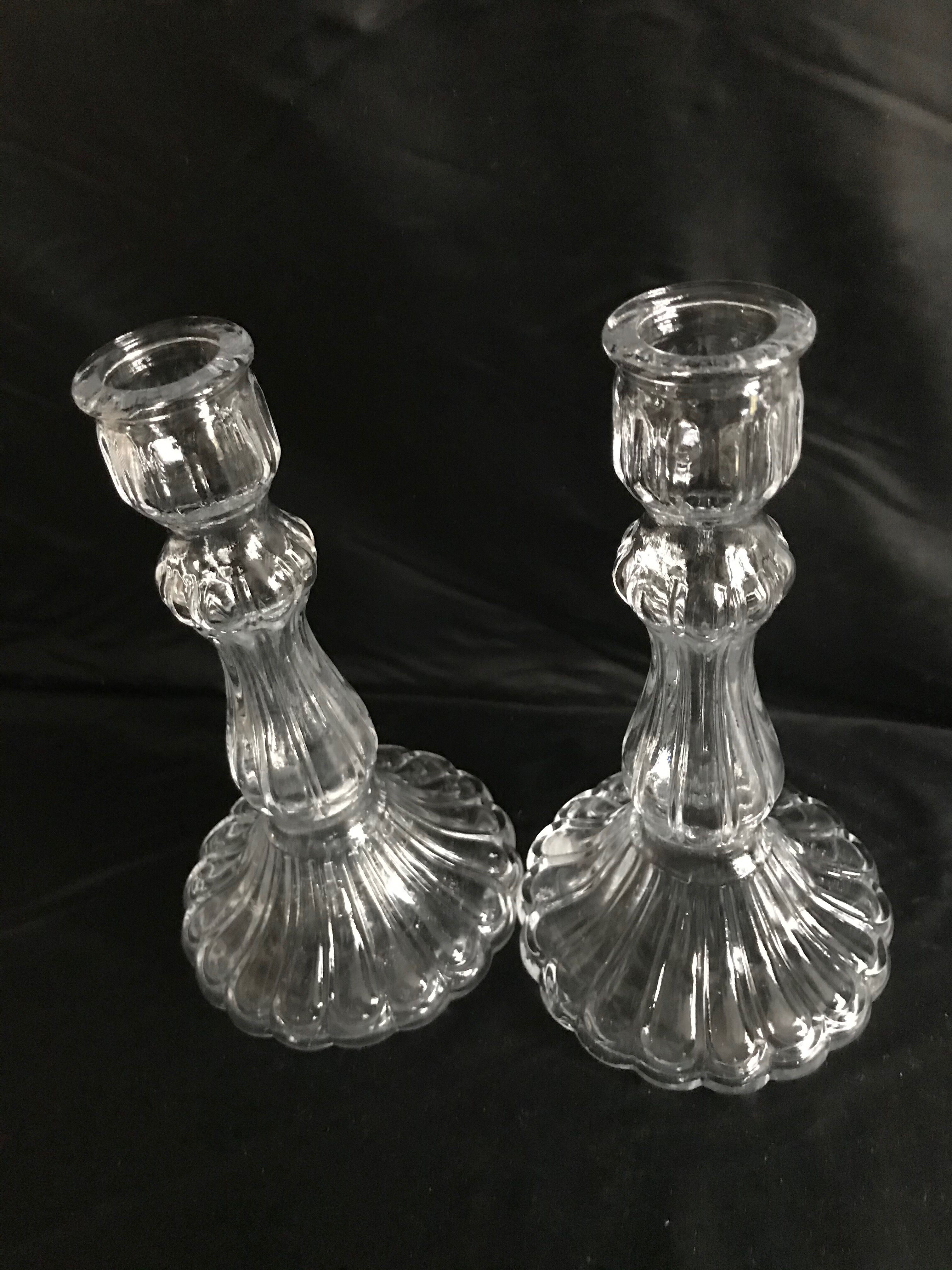 Glass candlesticks blown and pressed