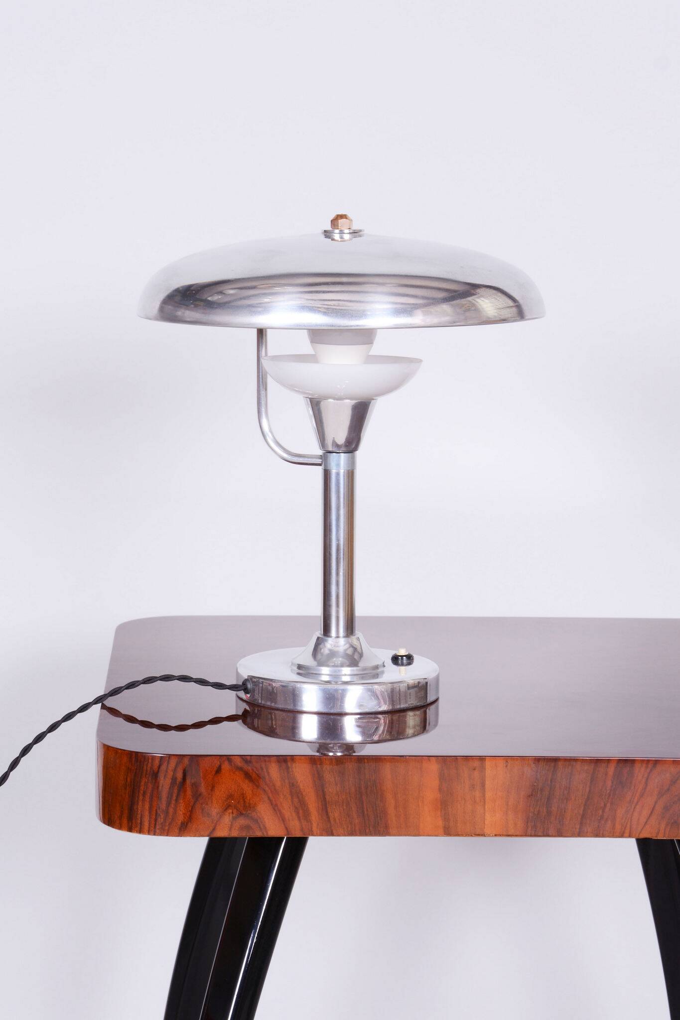 Restored Bauhaus Table Lamp, by Franta Anýž, Nickle-Plated Steel, Czech, 1920s