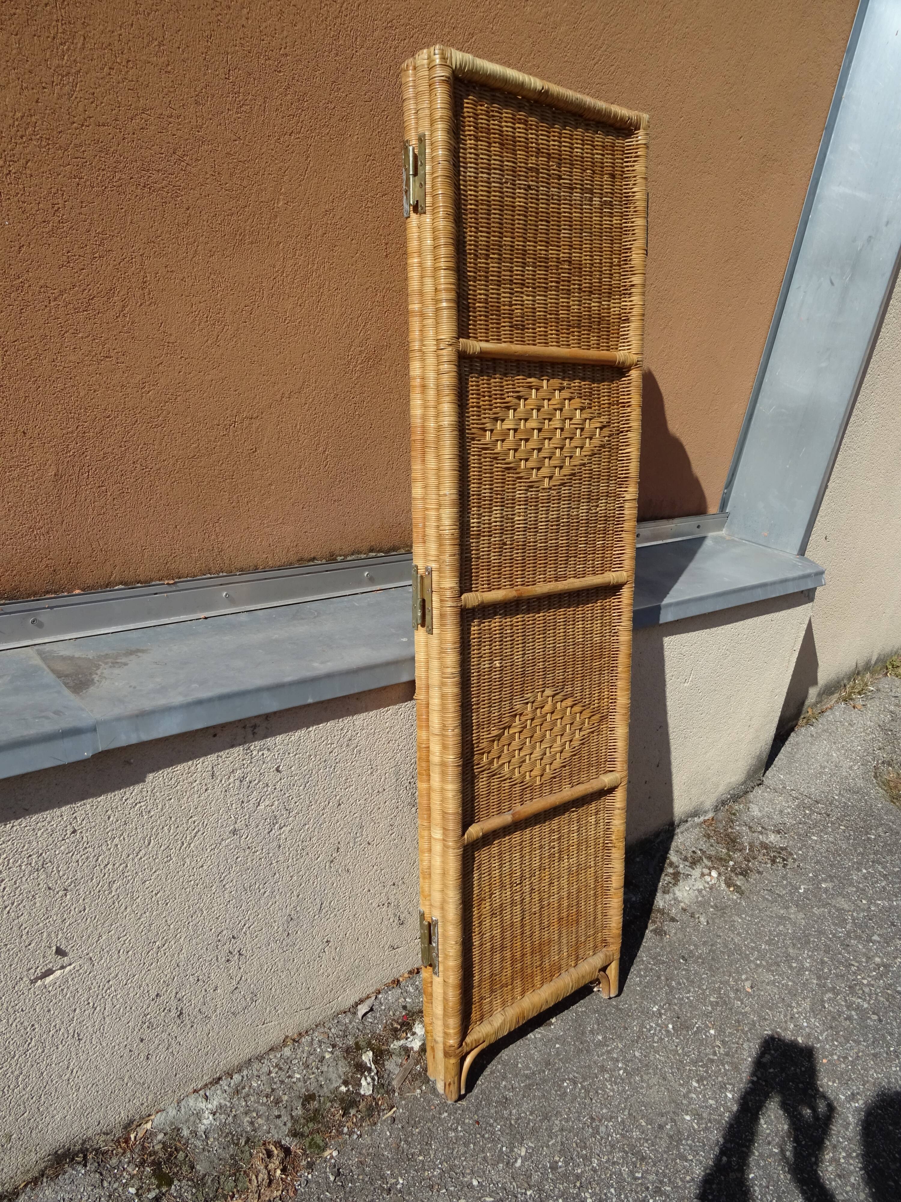 Vintage rattan and bamboo basketry screen