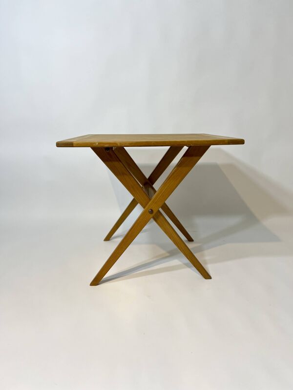 Table ciseaux pliable en bois massif design vintage année 1970