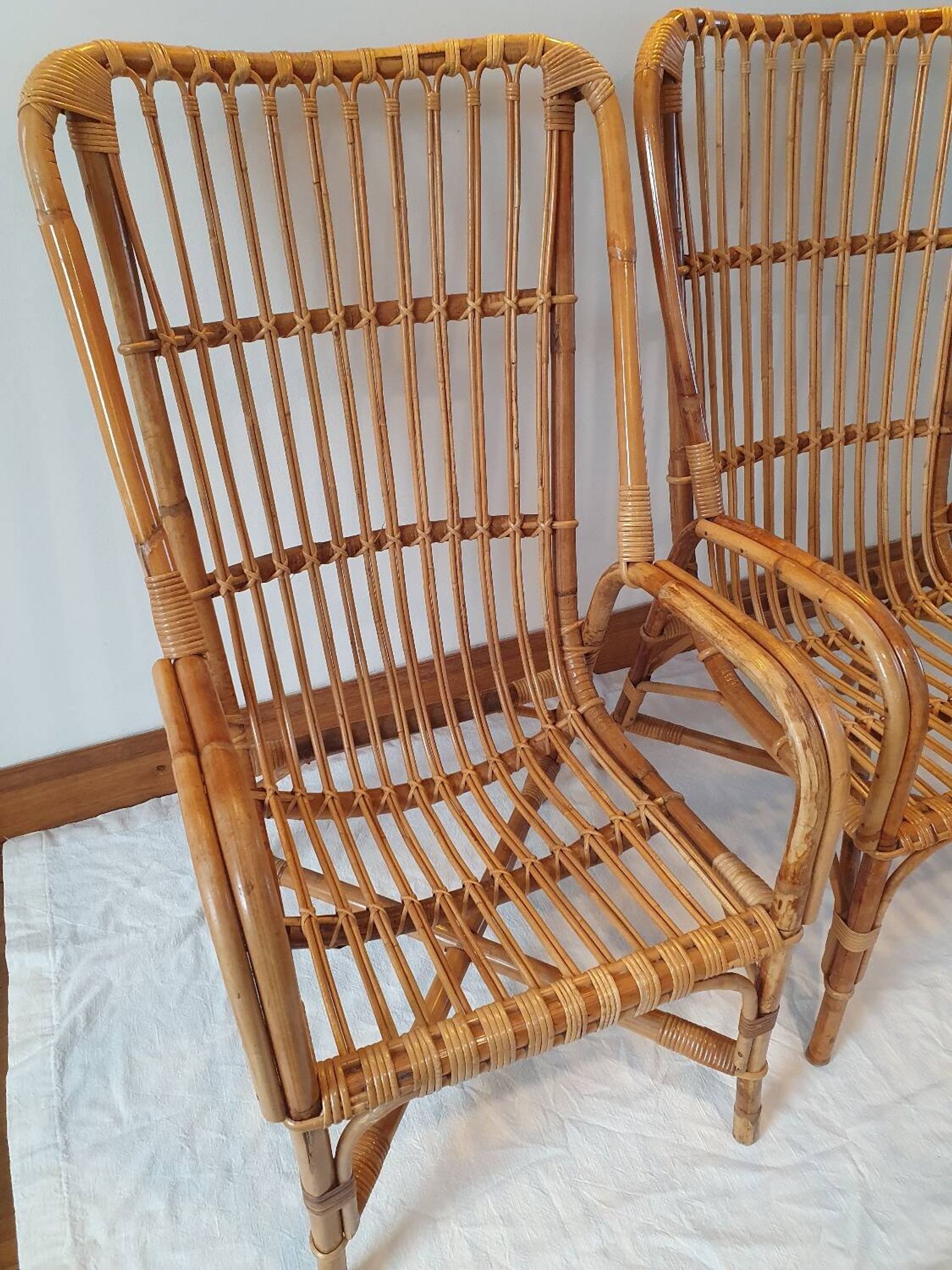 Pair of rattan armchairs