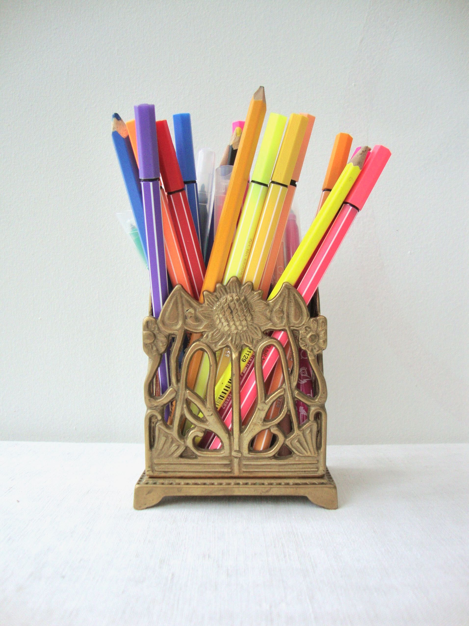 Brass art nouveau pencil holder