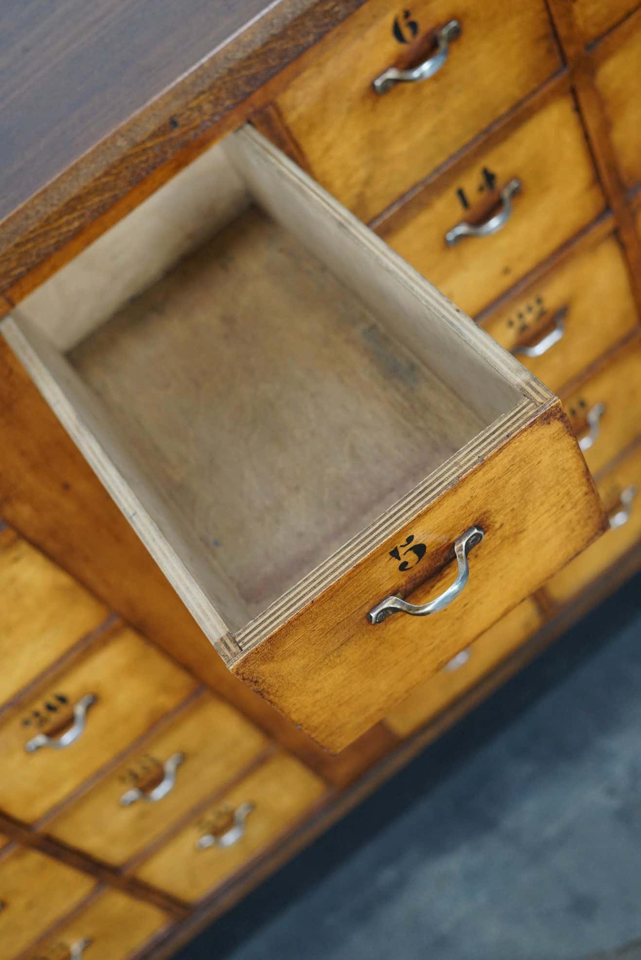 Dutch industrial apothecary cabinet in beech and oak 1940s