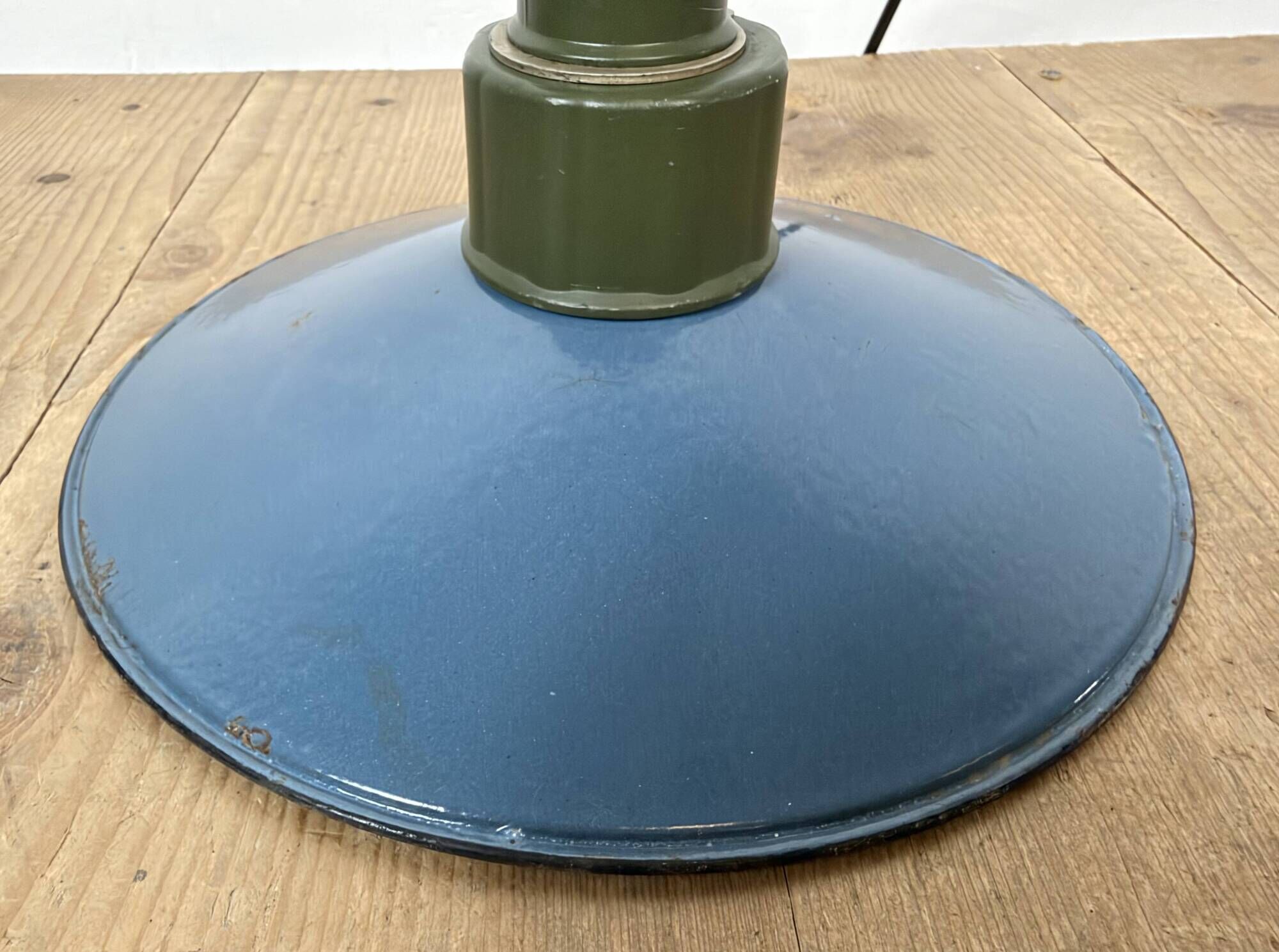 Industrial Blue Enamel Military Pendant Lamp with Cast Aluminium Top, 1960s