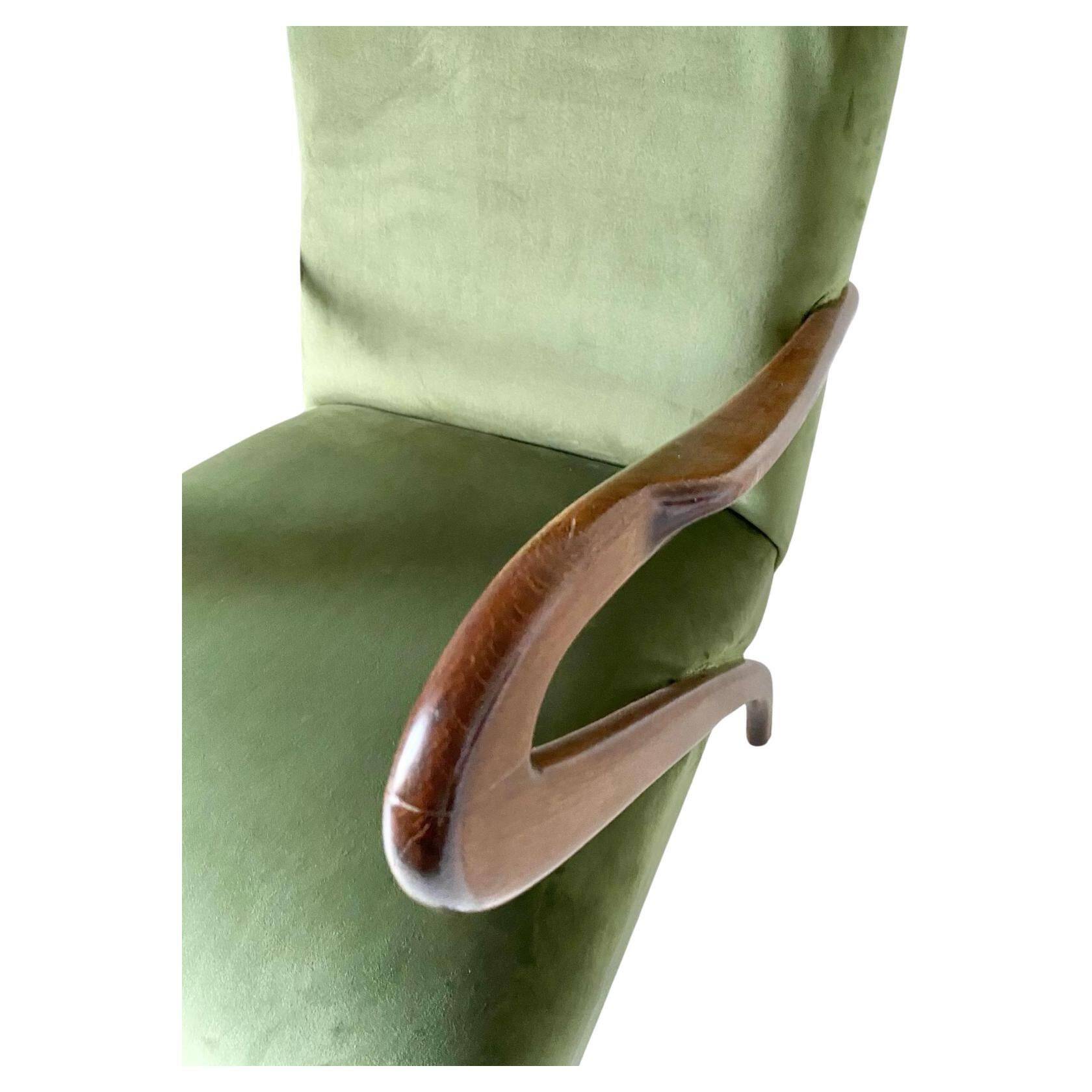 Midcentury modern Green Velvet Armchair, Guglielmo Ulrich, Italy 1950 's