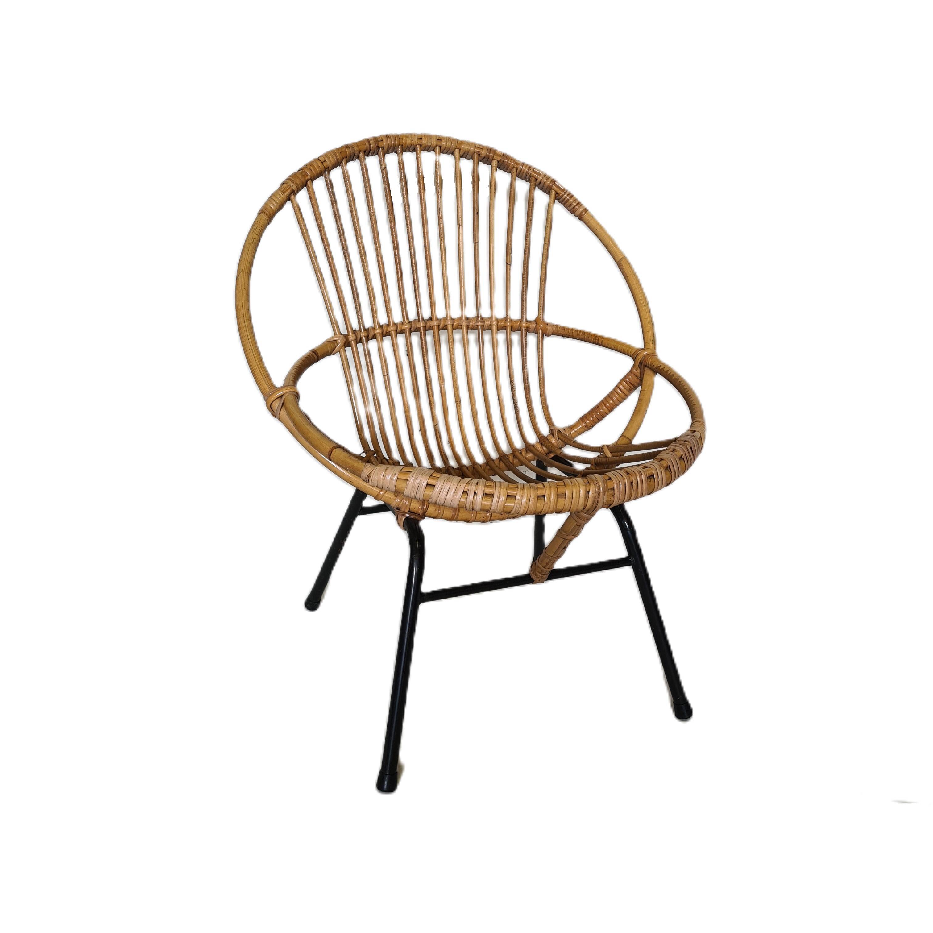Rohe Noordwolde Rattan Bucket Chair, 1960s