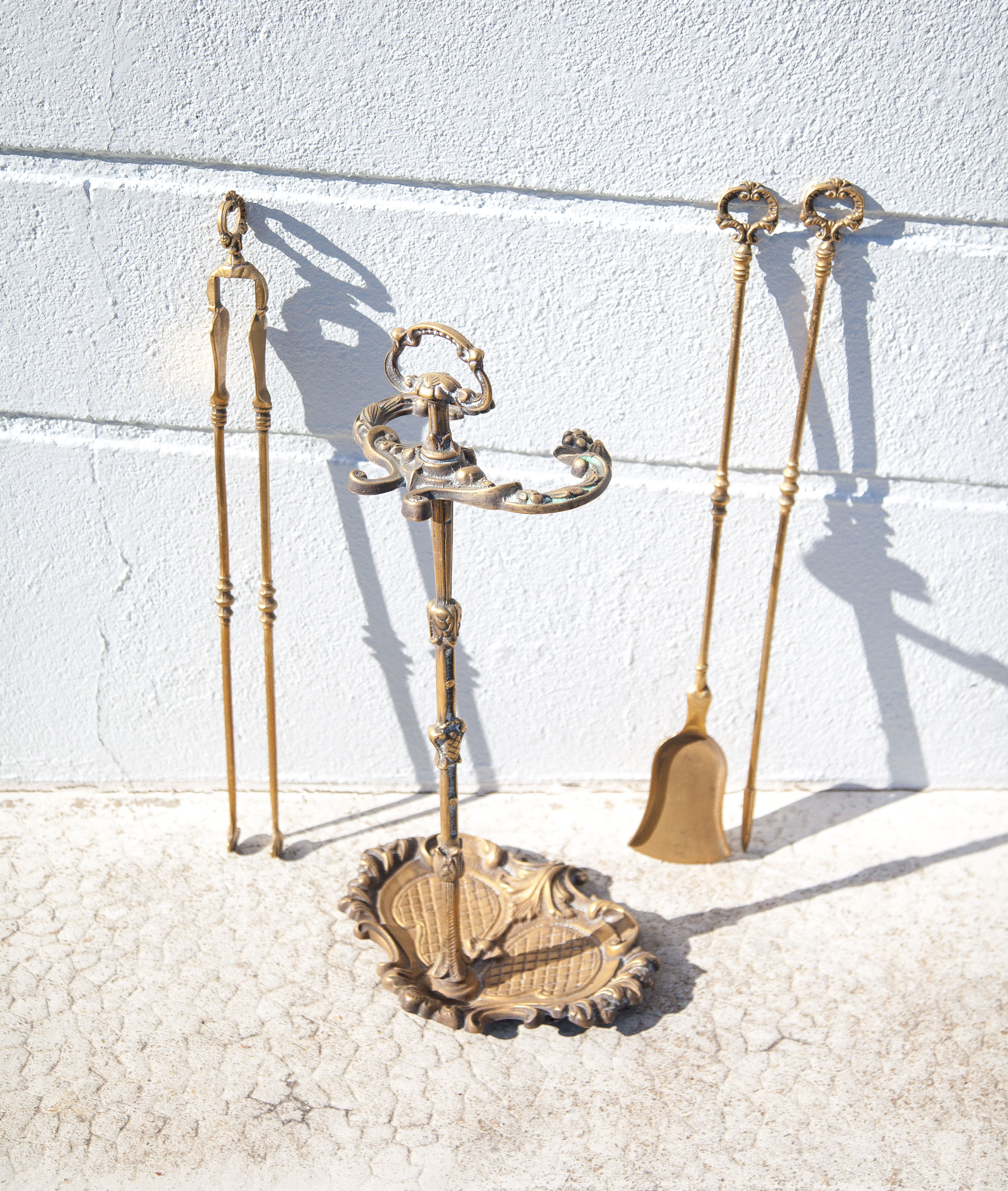 Serviteur de cheminée vintage, accessoires cheminée, serviteur bronze doré, decor cheminée