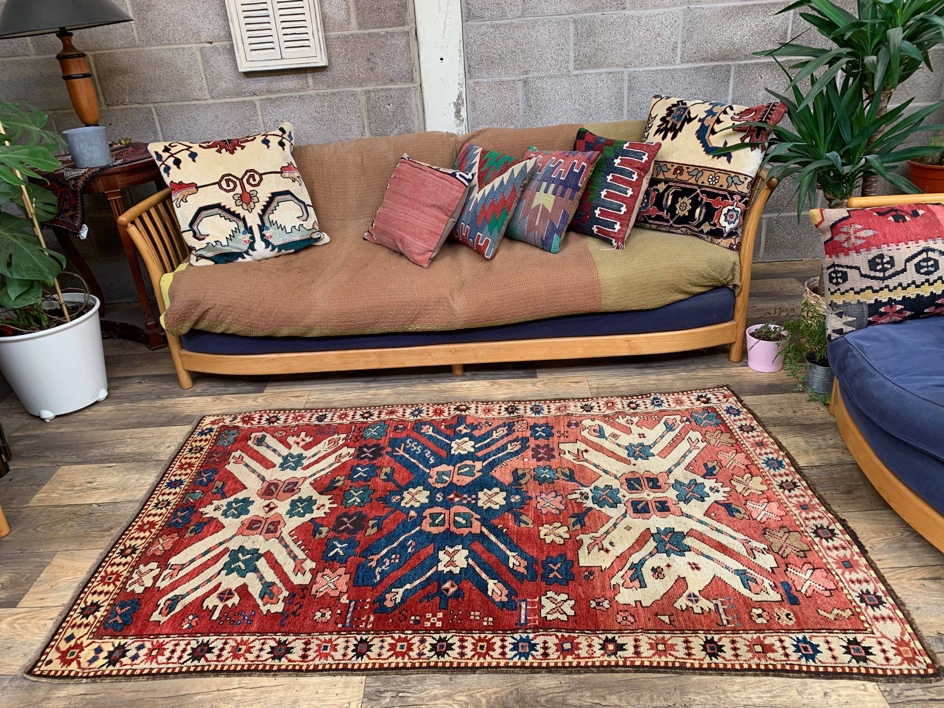 Caucasian Adler, Eagle Kazak Rug 190x113 cm vintage tribal carpet