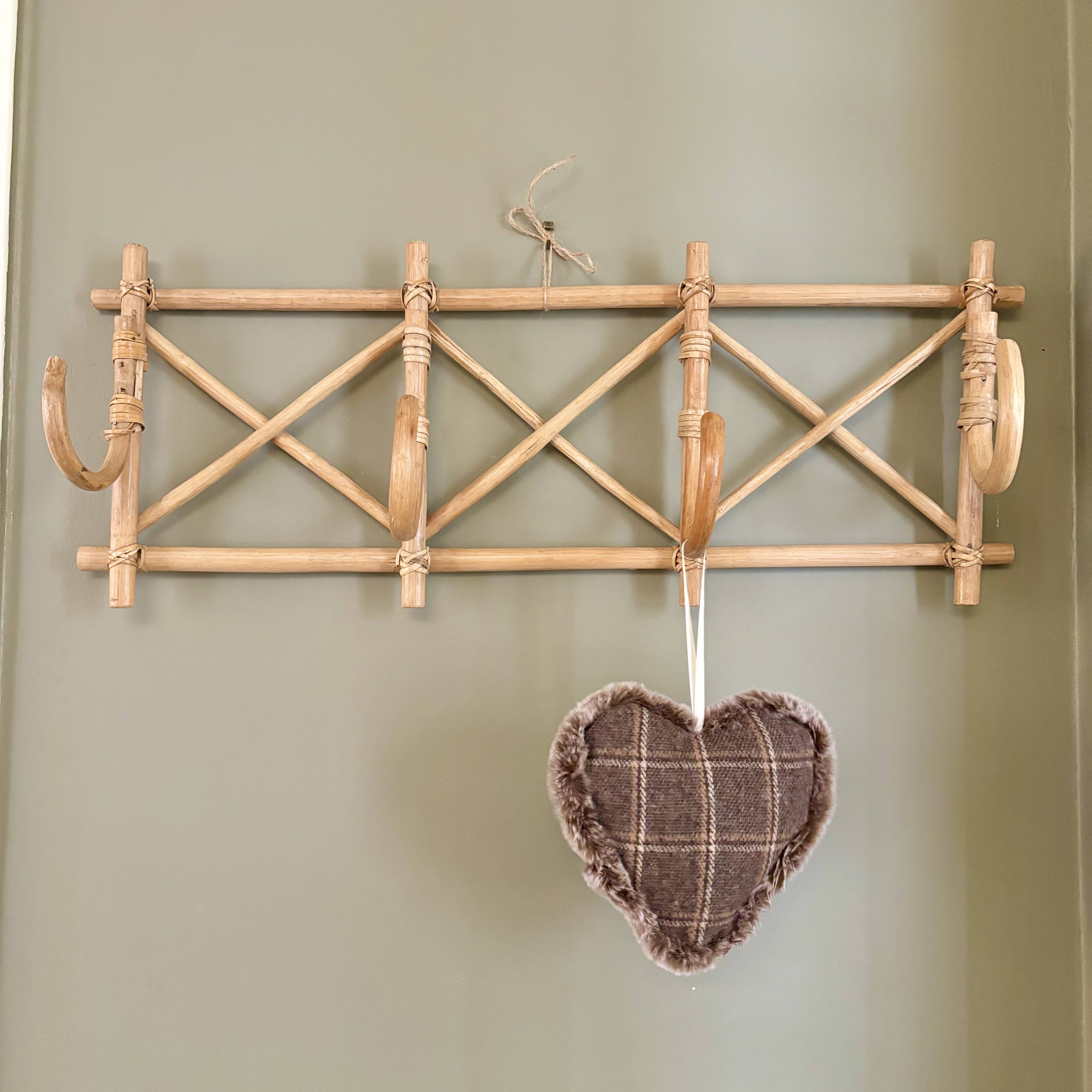 Vintage rattan wall coat rack