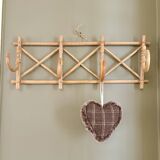 Vintage rattan wall coat rack