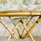 Round bamboo and rattan coffee table with glass top, circa 1960s