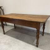 Antique natural wood farm table with 3 drawers
