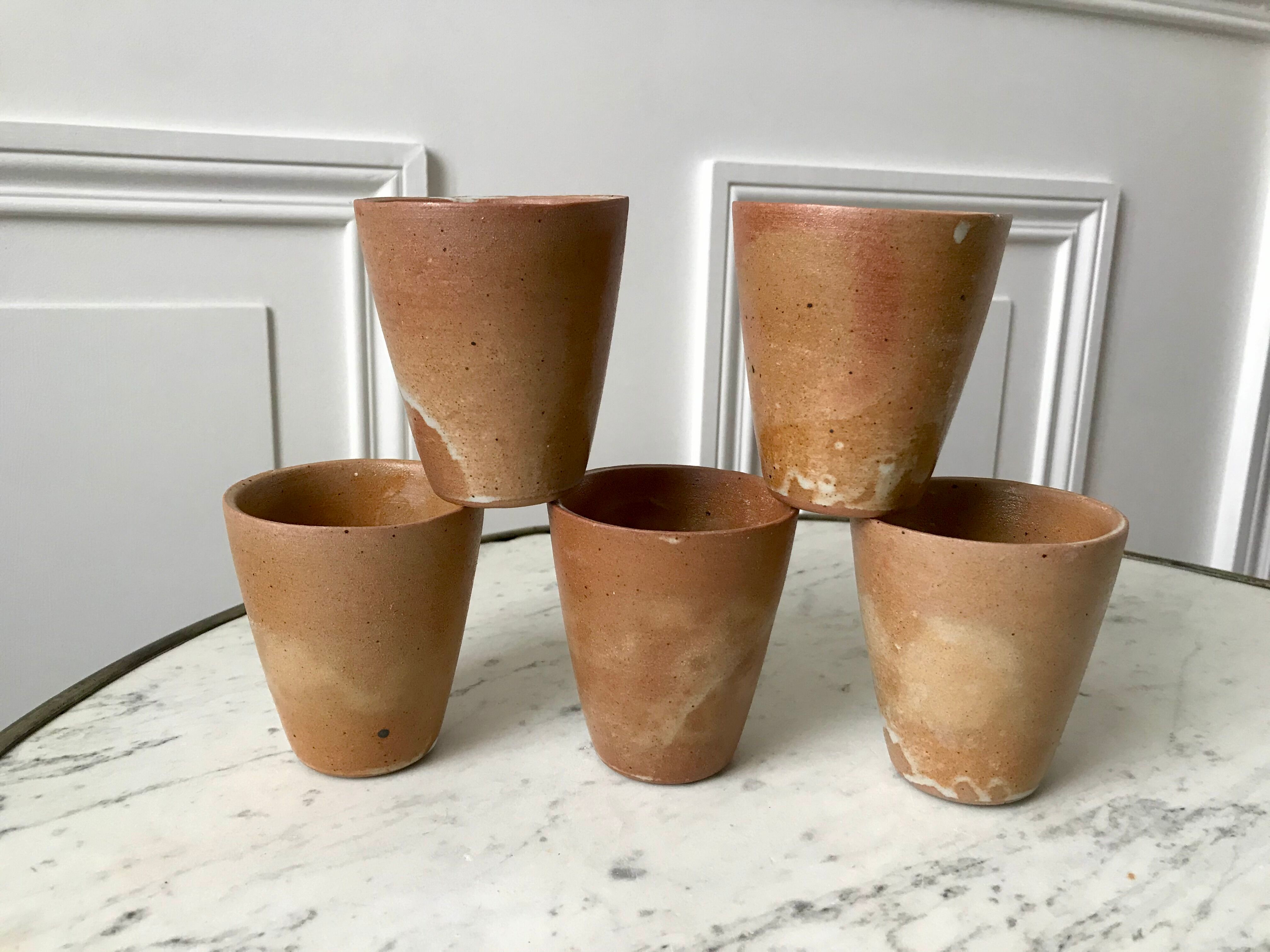Set of 5 glasses / coffee cups in stoneware handmade 70s