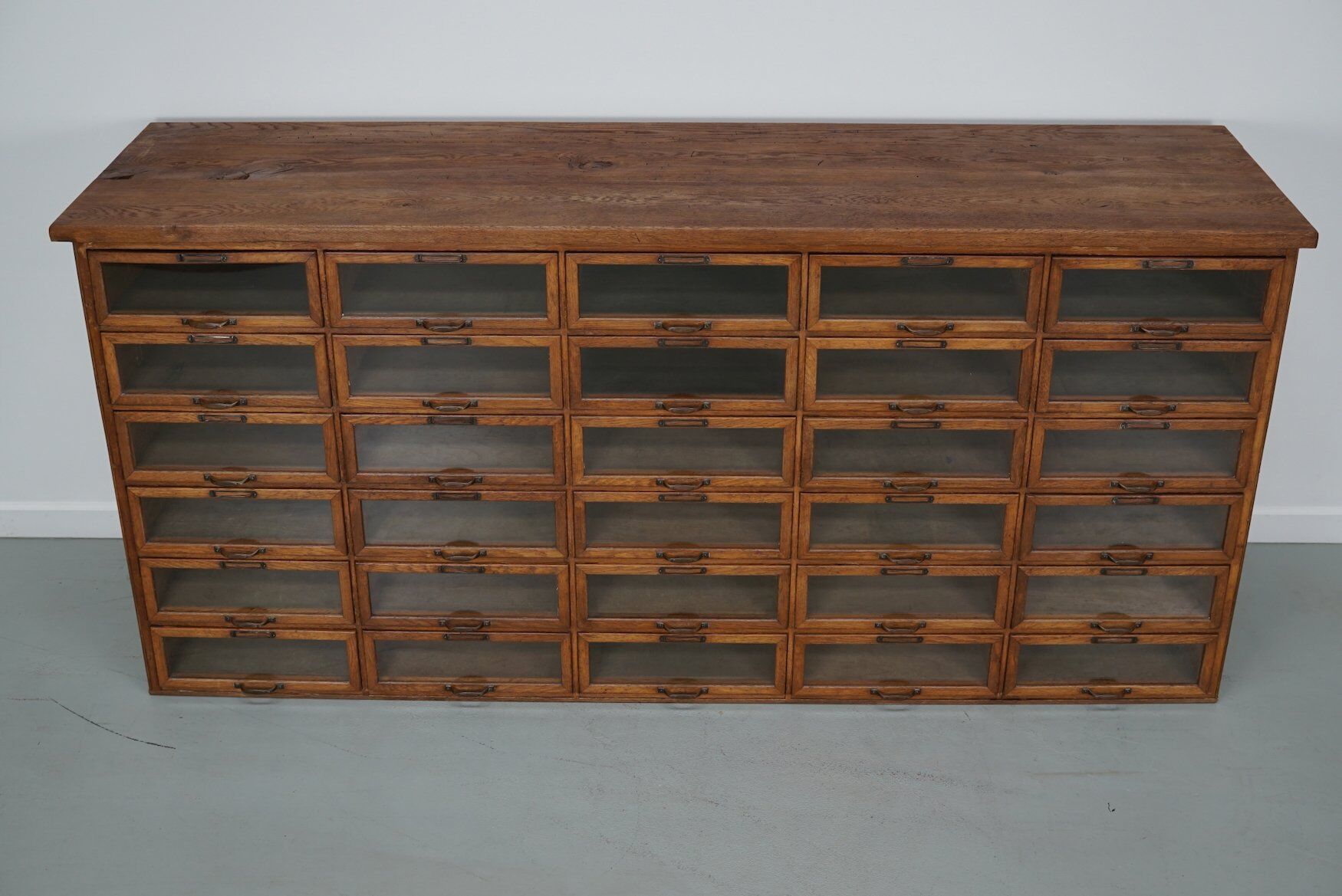 Vintage Dutch oak haberdashery shop cabinet, 1930s