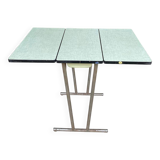 Folding and extending kitchen table in steel and aqua green wood