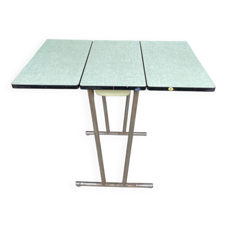 Table de cuisine pliable et extensible en acier et bois vert aqua