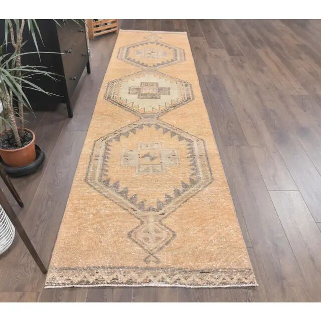 1980s Vintage Turkish Hand-Knotted Runner 92x394
