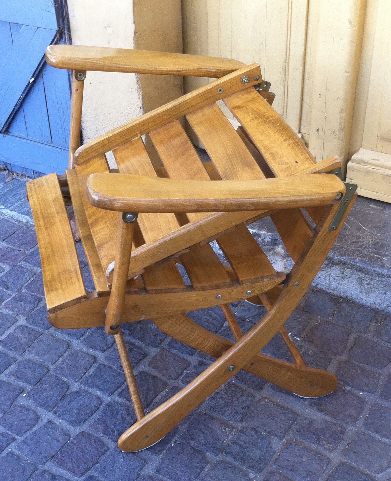 Fauteuil relax pliant de jardin en bois vernis  Selency