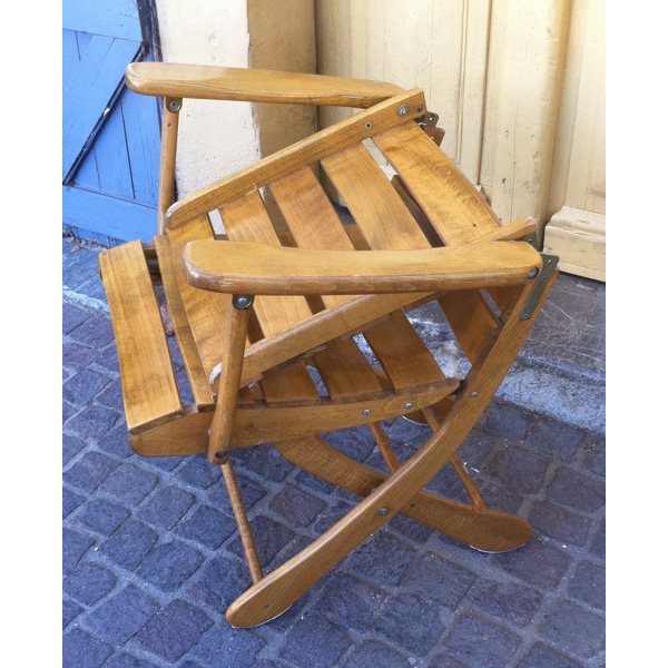 Fauteuil relax pliant de jardin en bois vernis  Selency