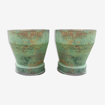Pair of iron cast iron pots patina green patina.  1960/ 1970