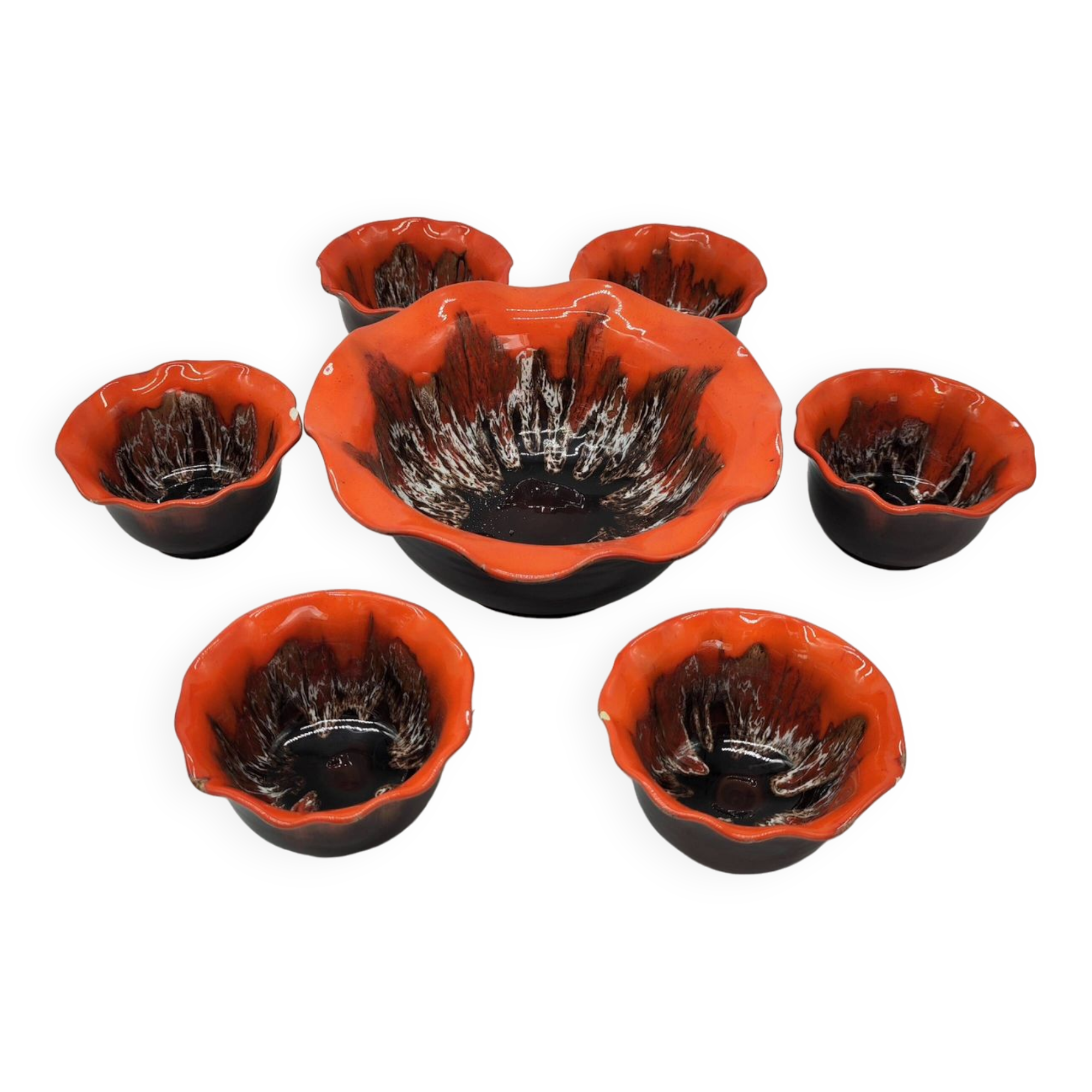 Fruit salad set 7 pieces ceramic from vallauris vintage