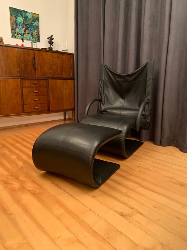 Fauteuil zen avec repose-pieds conçu par claude brisson, ligne roset, france, années 1980