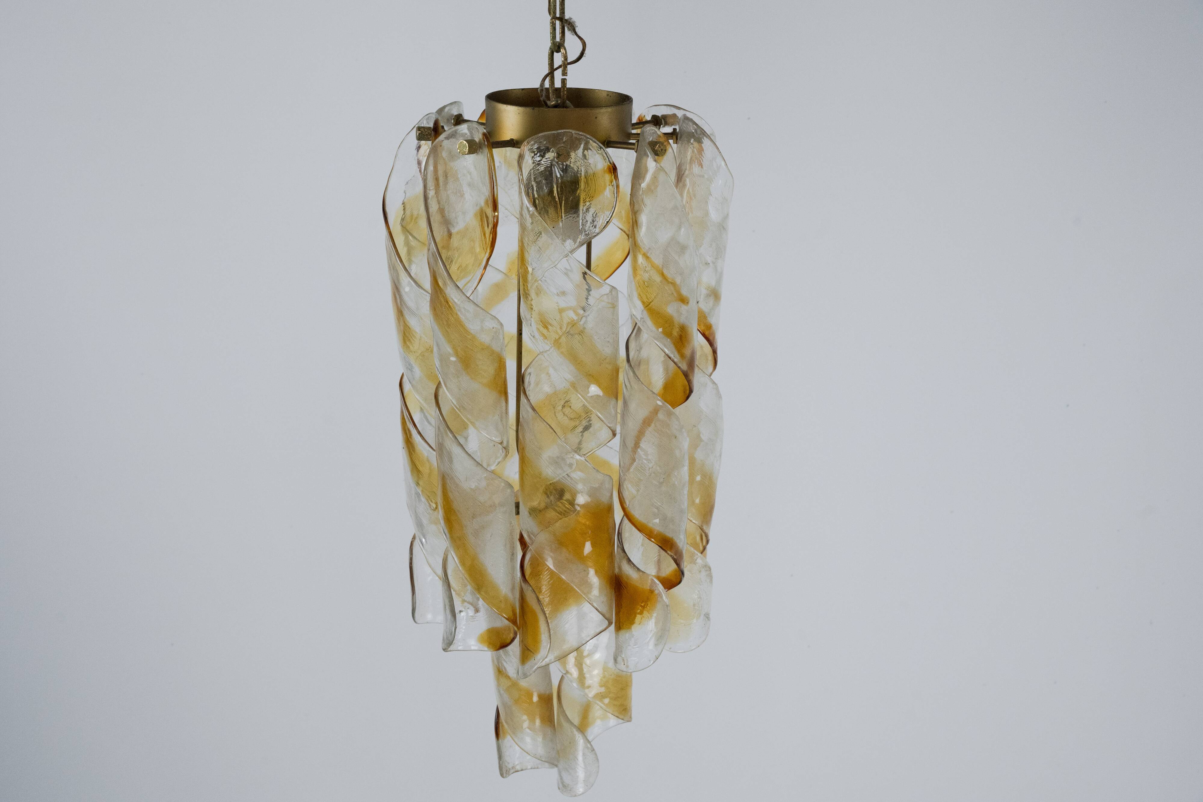 Pair of vintage Torciglione Murano glass chandelier by Mazzega. Italy 1970s
