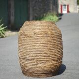 Very large old basket, burgundy straw and bramble, woven basket
