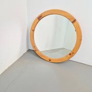 Scandinavian Round Pine Mirror, 1970s