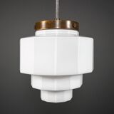 1930s English Art Deco Stepped Opaline Glass Pendant Lamp