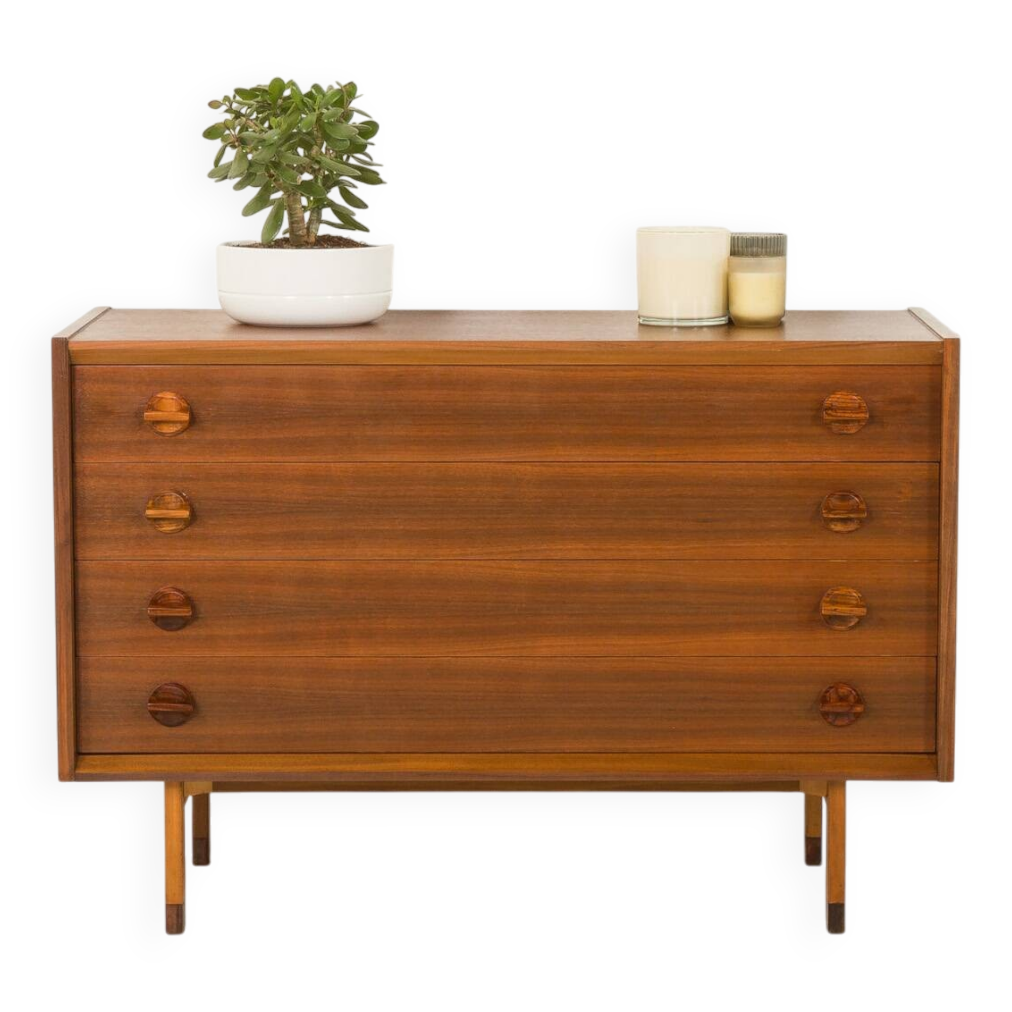 Italian mid century extra wide walnut chest of drawers