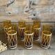 6 amber long drink glasses with wicker