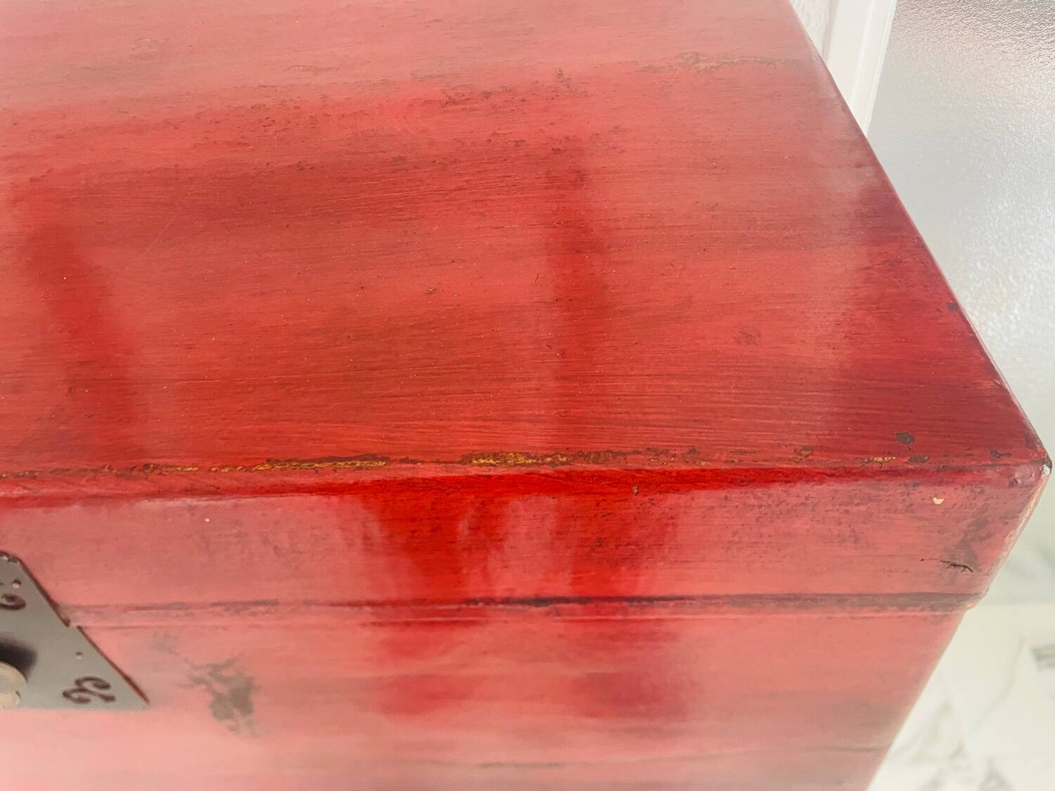 19th century red lacquered Chinese trunk