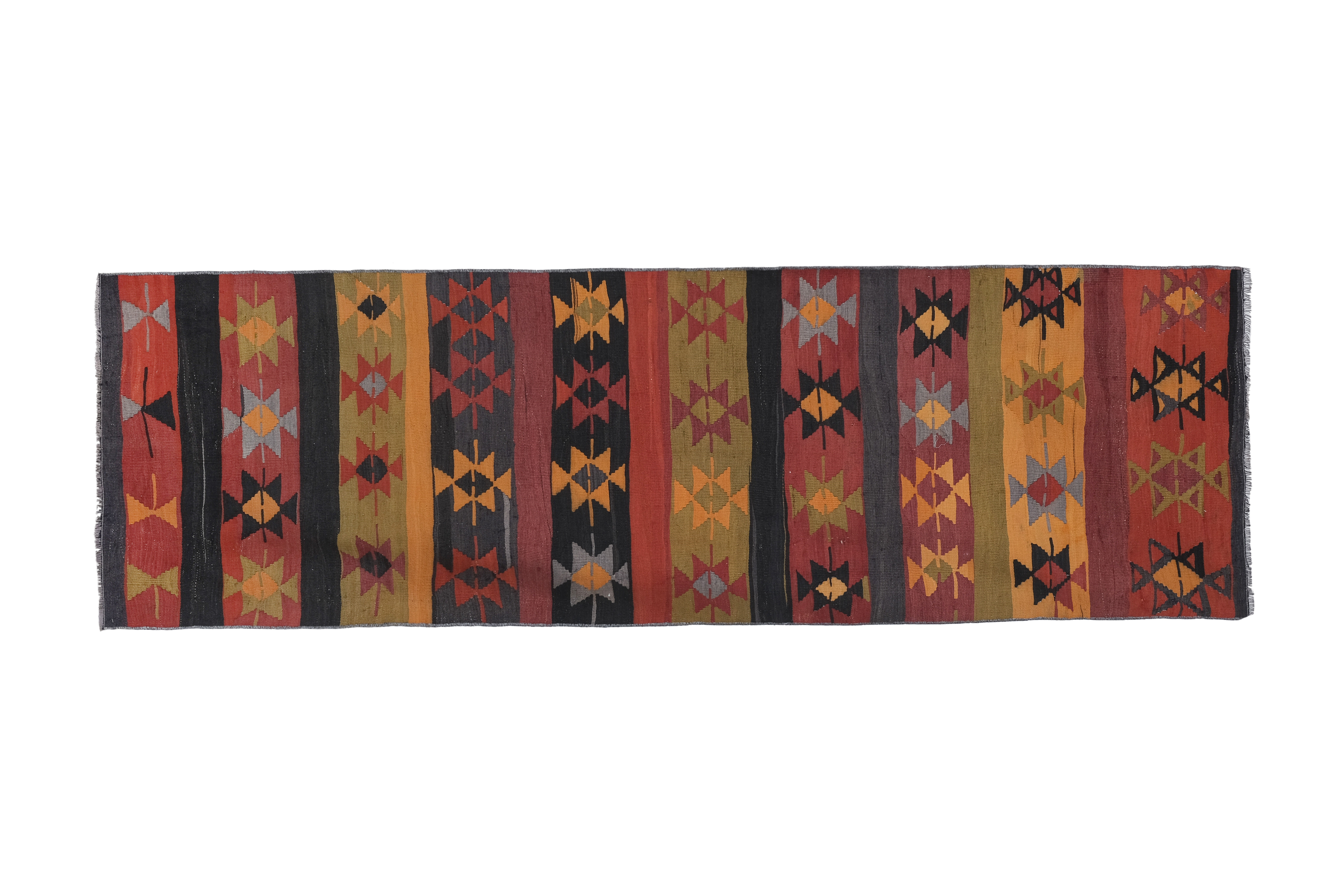 Vintage Organic Turkish Yellow and Red Kilim Rug Runner 3' x 9'5''