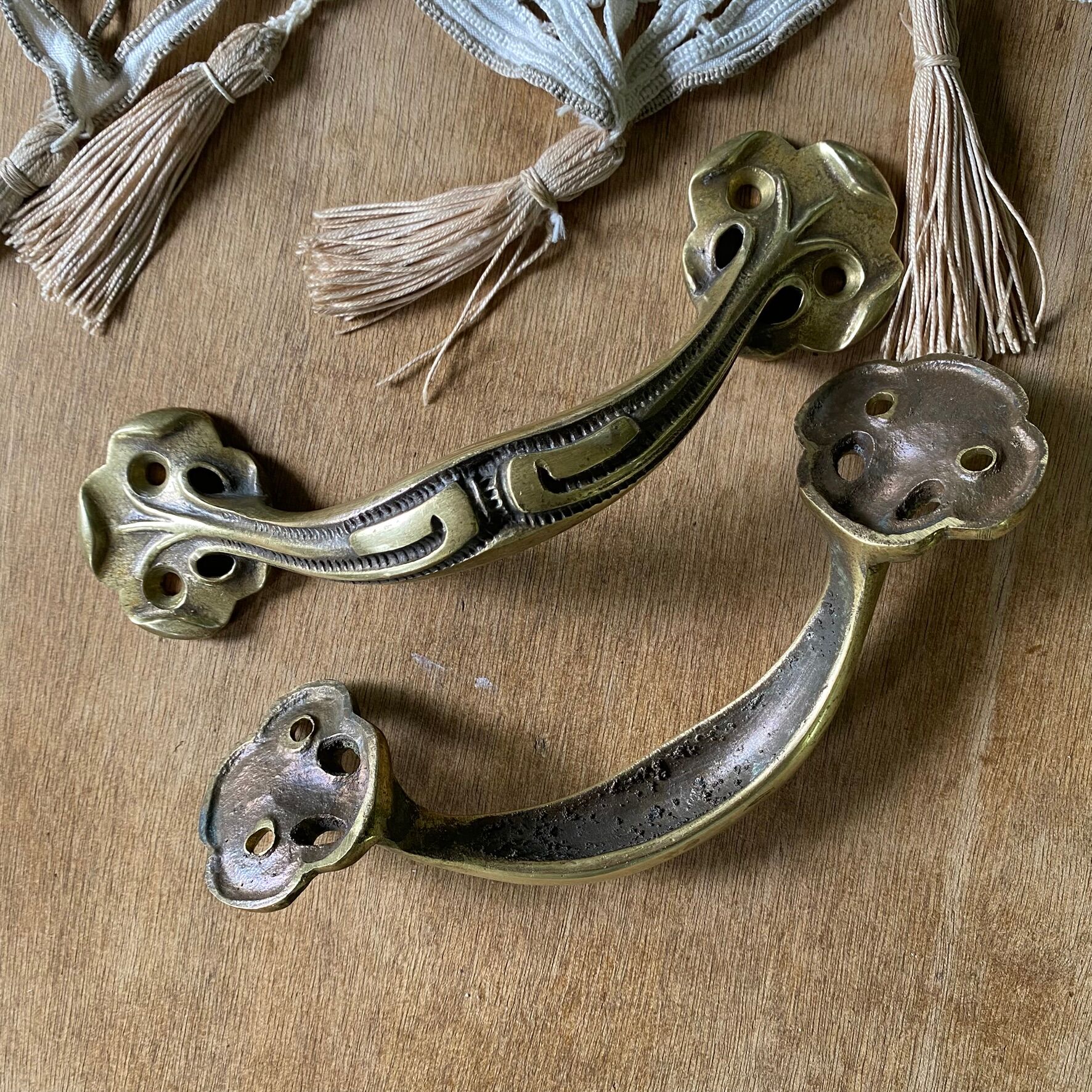 Pair of antique Art Nouveau brass handles