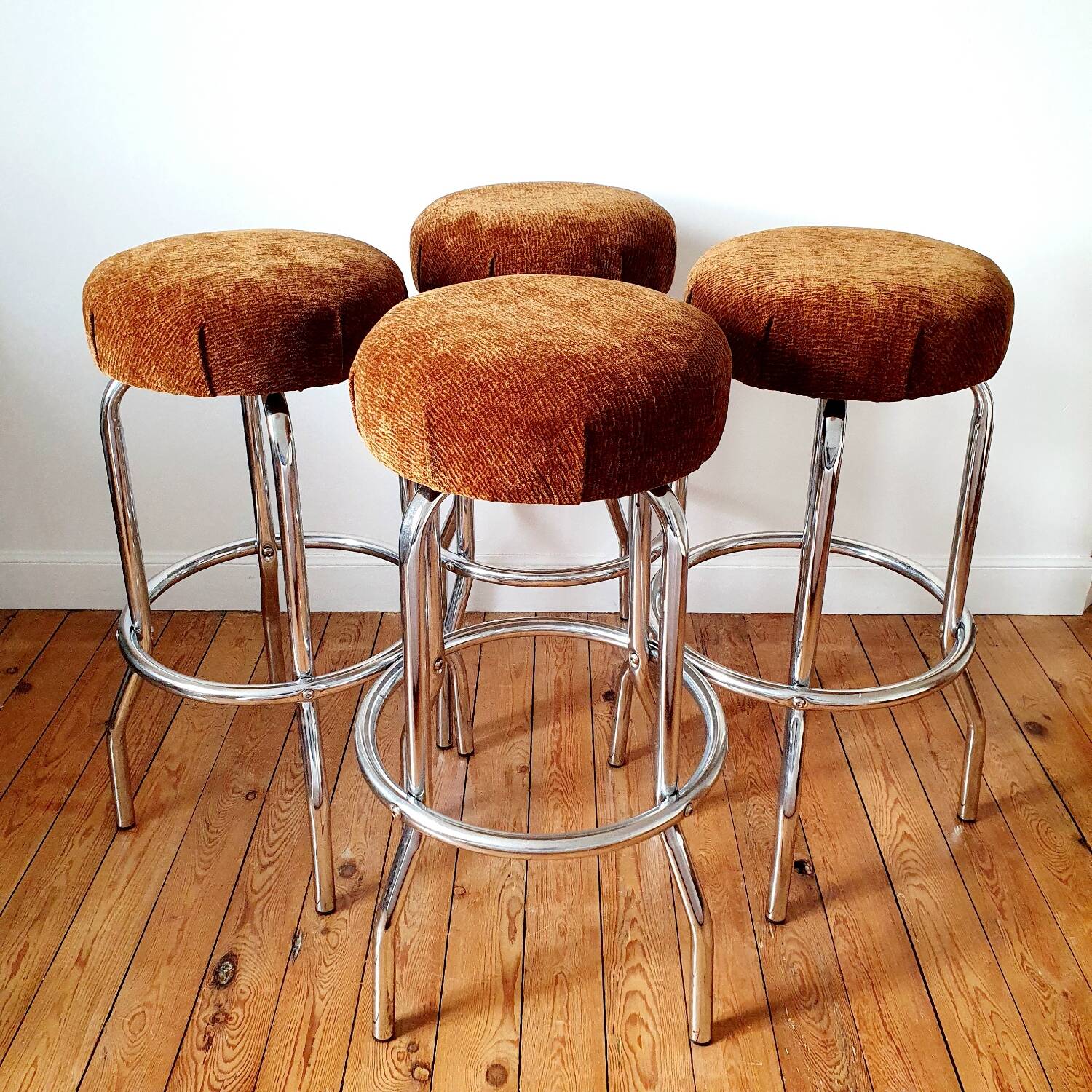 4 Tabourets de bar chromé vintage