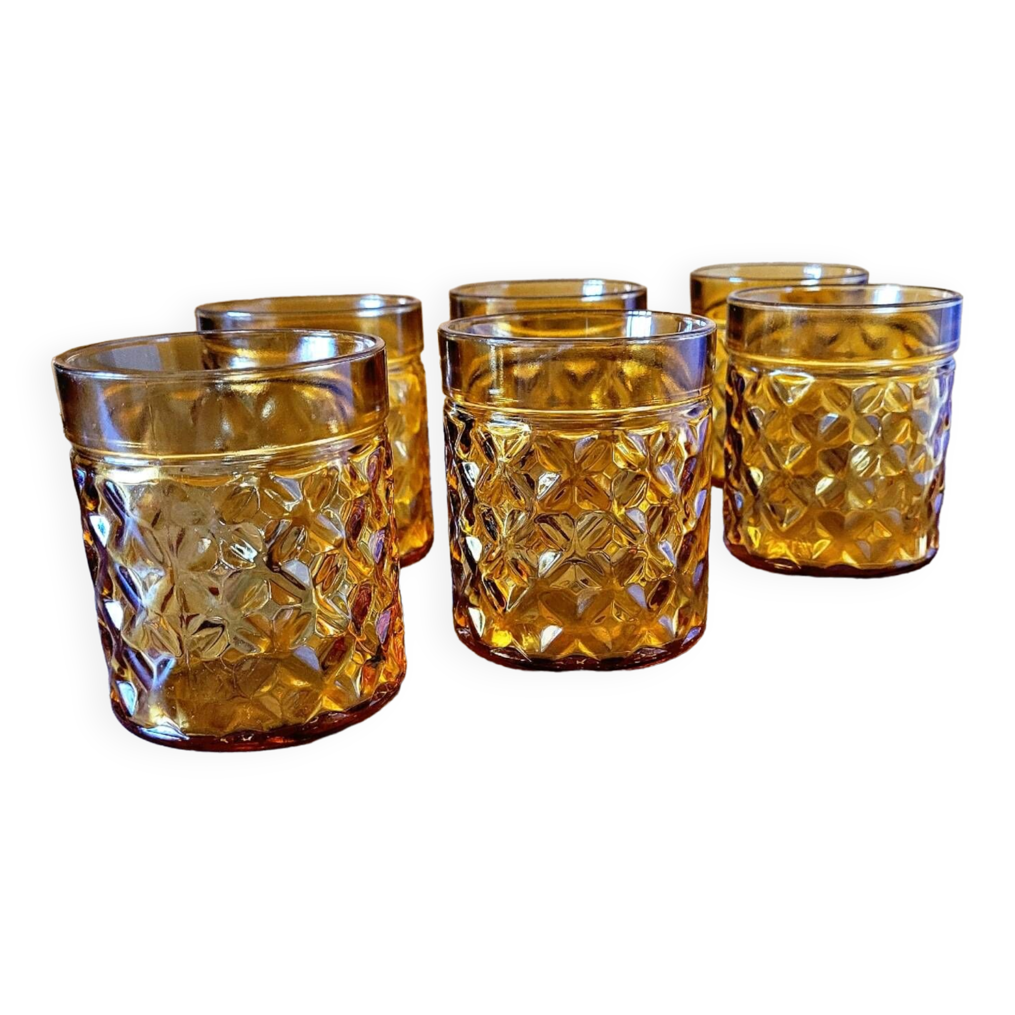 Set of 6 water or whiskey glasses Pernod SA amber color