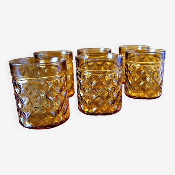 Set of 6 water or whiskey glasses Pernod SA amber color
