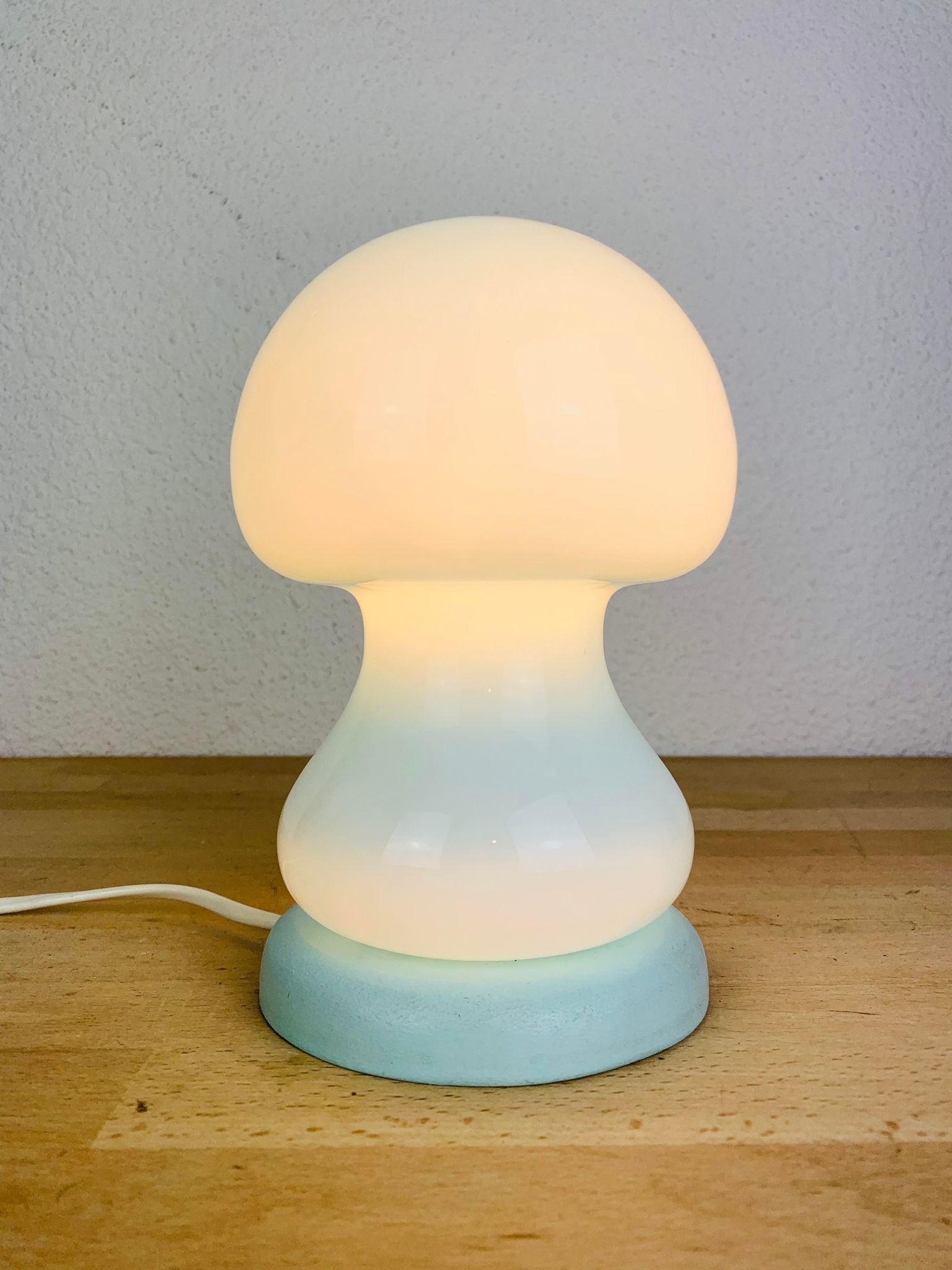 Vintage blue glass mushroom lamp